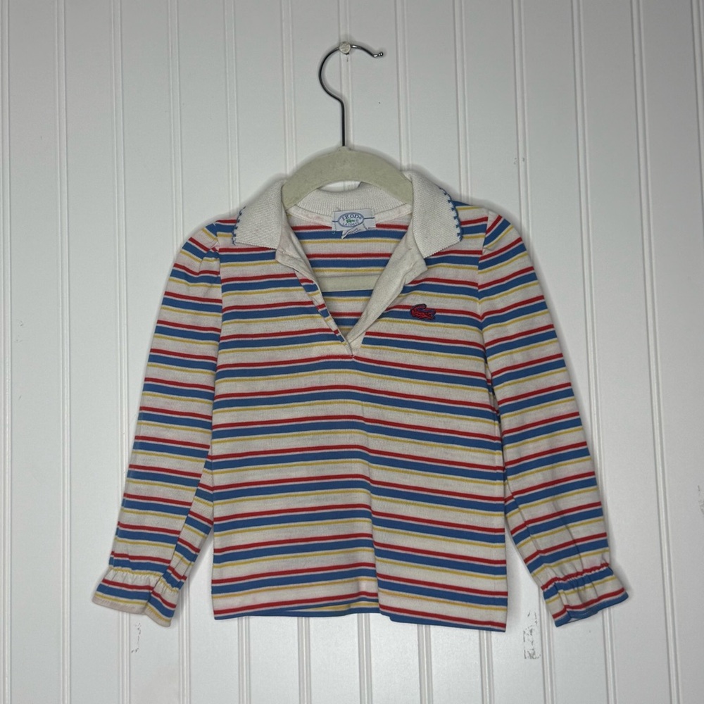 Vintage 90s IZOD Lacoste Striped Long Sleeve Collared Shirt flare cuffs Size T3